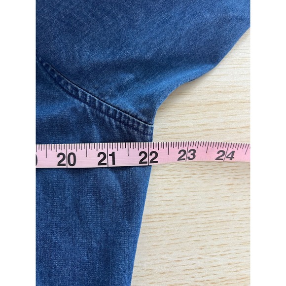 Facconable Womens Denim Shirt Button Down Long Sleeve Blue 100% Cotton Size L - Picture 7 of 7